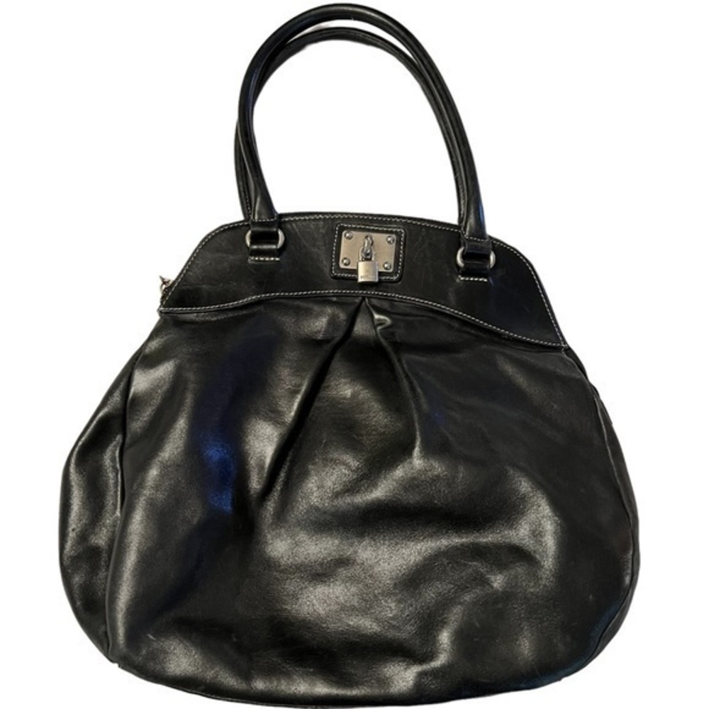PRUNE Argentinian Leather Handbag Purse, rounded, black, silver hardware w lock